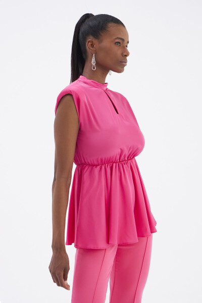 Ruffle Detail Satin Blouse - Fuchsia - 3