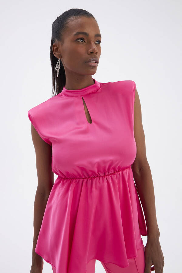 Ruffle Detail Satin Blouse - Fuchsia - 5