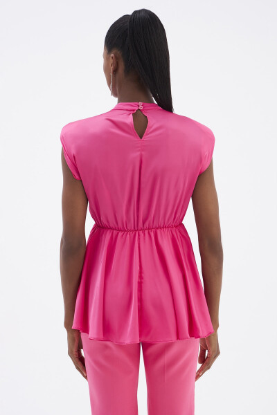 Ruffle Detail Satin Blouse - Fuchsia - 7