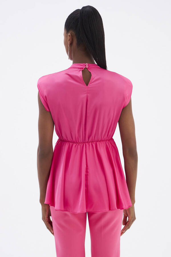 Ruffle Detail Satin Blouse - Fuchsia - 7