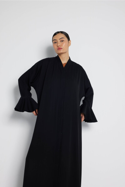 Ruffle Sleeve Abaya Black - 2