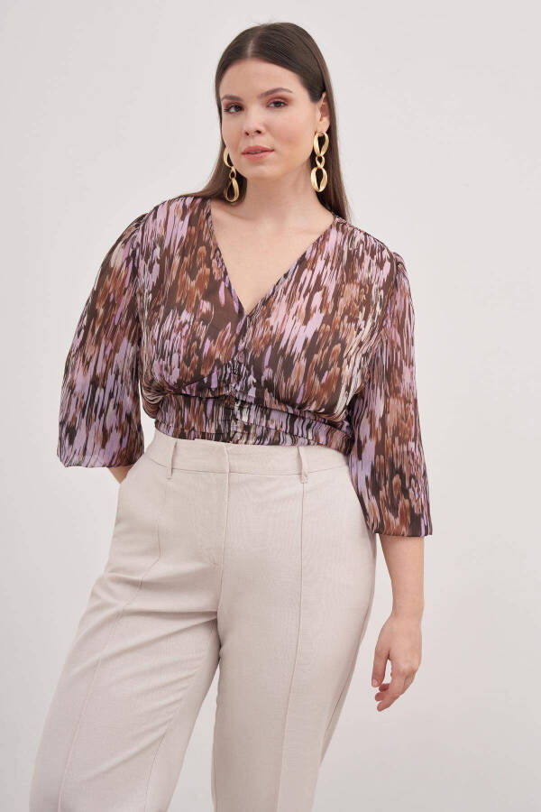 Ruffled Chiffon Blouse with Lace Detail - 1