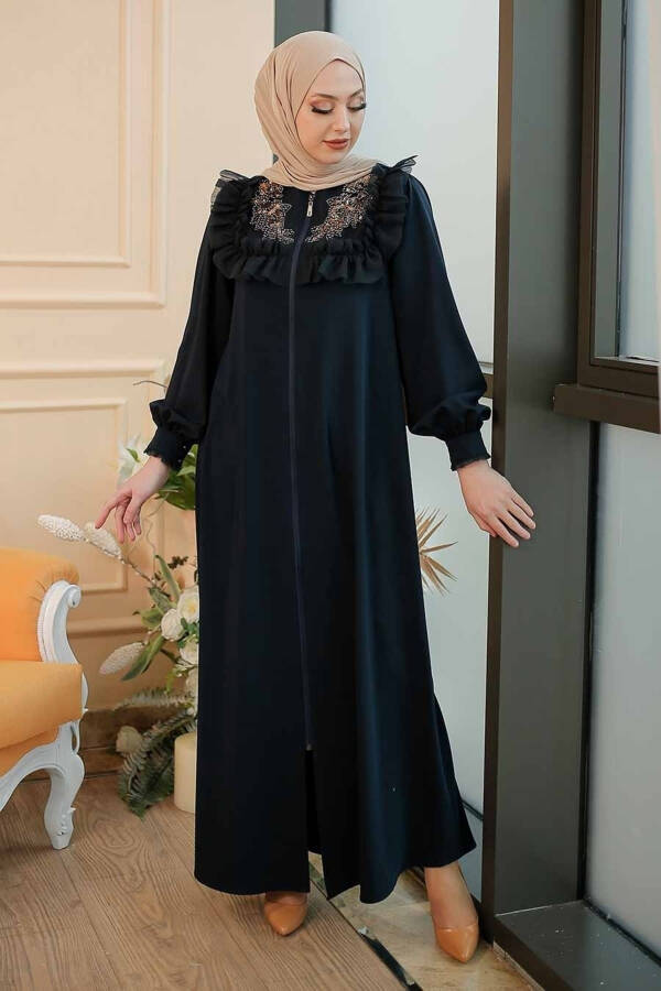 Ruffled Navy Modest Abaya 347100l - 1