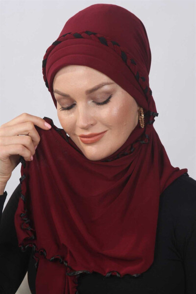 Ruffled Ready Made Shawl Claret Red - 1