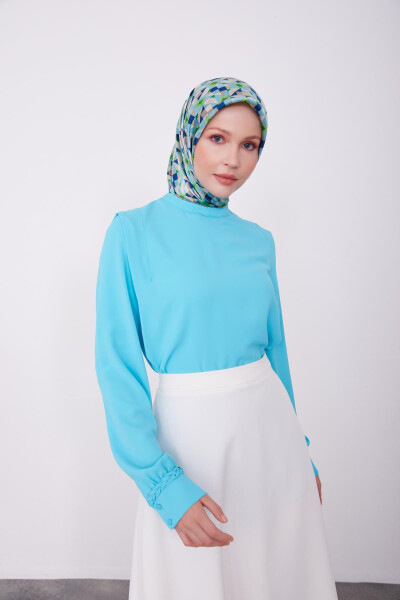 Ruffled shoulder blouse, 23K3342, Aqua - 2