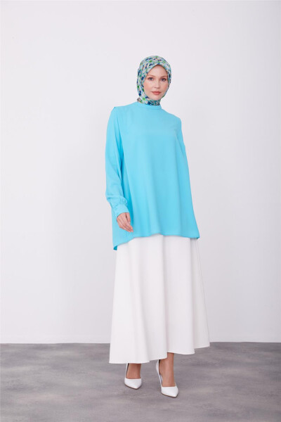 Ruffled shoulder blouse, 23K3342, Aqua - 3