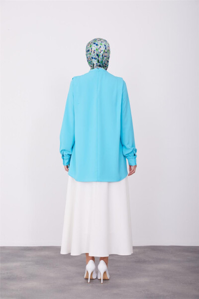 Ruffled shoulder blouse, 23K3342, Aqua - 6