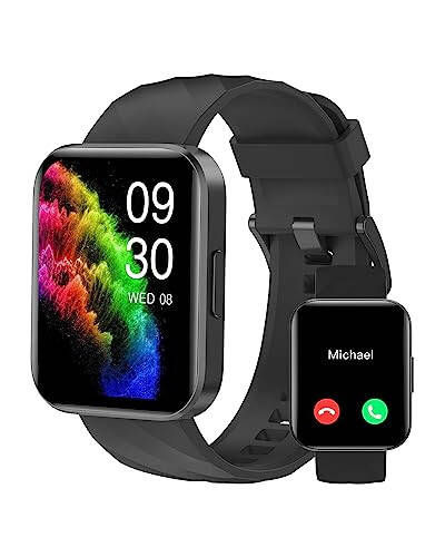 RUIMEN Erkaklar va Ayollar uchun Smart Soatlar (Javob/Qo'ng'iroq qilish) iPhone/Android telefonlari bilan mos keladi, 1.85'' HD Ekran Fitness Tracker Yurak Urishi Monitori 100+ Sport Tracker Soati Suv o'tkazmaydigan (Qora) - 1