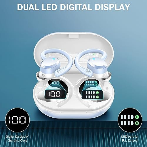 Rulefiss Wireless Earbuds Bluetooth Headphones Sport, 2024 Bluetooth 5.3 Earbuds 14.2mm Driver Stereo Over Ear Buds, 48Hrs Earphones with Earhook, Noise Cancelling Mic, IP7 Waterproof for Android iOS - 2