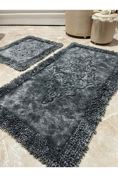 Rumeli Antique Edge Macaroni Cotton Bath Rug Set of 2 Anthracite - 9