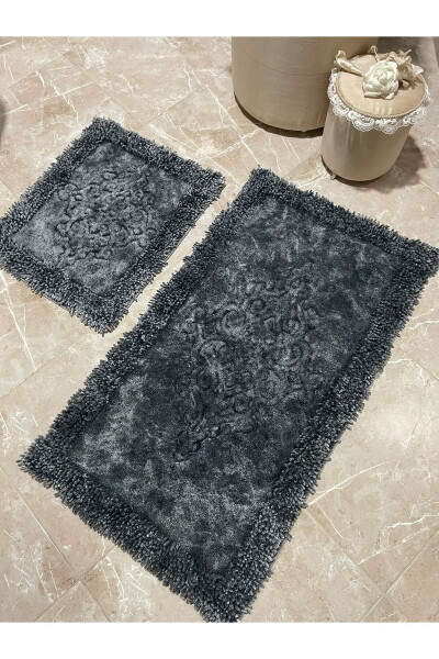 Rumeli Antique Edge Macaroni Cotton Bath Rug Set of 2 Anthracite - 10