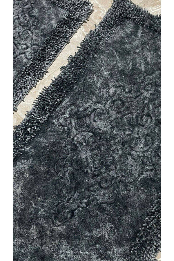 Rumeli Antique Edge Macaroni Cotton Bath Rug Set of 2 Anthracite - 12