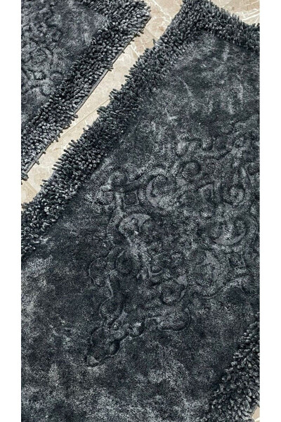 Rumeli Antique Edge Macaroni Cotton Bath Rug Set of 2 Anthracite - 8