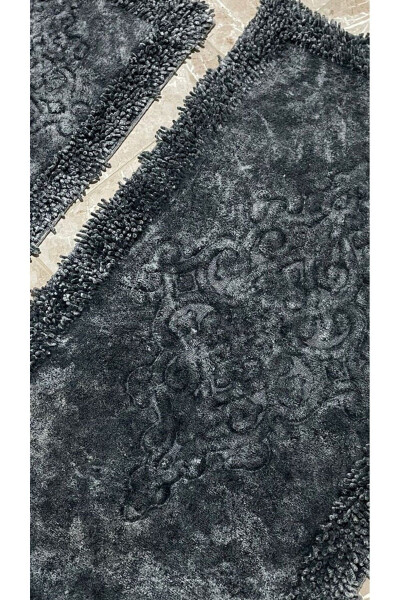 Rumeli Antique Edge Macaroni Cotton Bath Rug Set of 2 Anthracite - 4