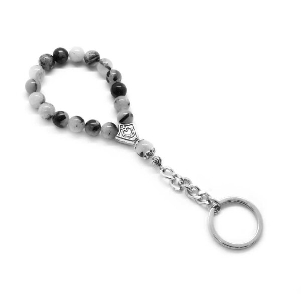 Rutile Quartz Natural Stone-Chrome Steel Combination Tasbih Keychain - 1