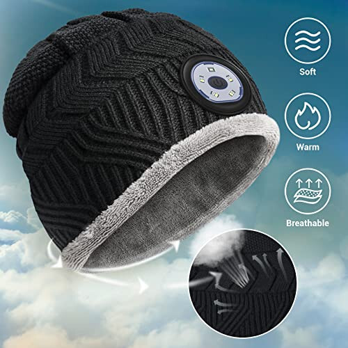 С шапкой HIGHEVER LED Beanie Hat with Light - Stocking Stuffers Gifts for Men Women Flashlight Beanie with Headlamp Winter Cap - 5