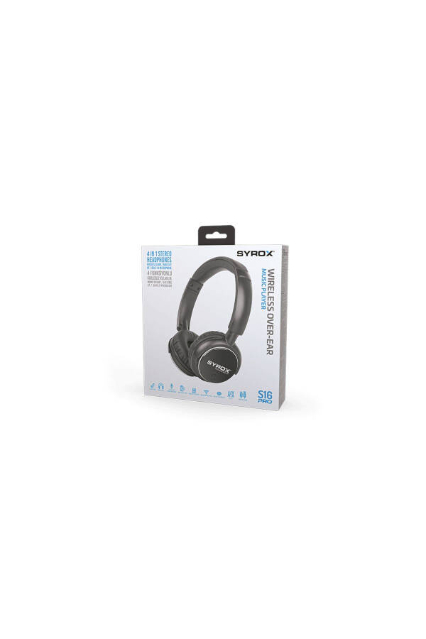 S16 Black Wireless Bluetooth Headphones with Memory Card Slot - 2