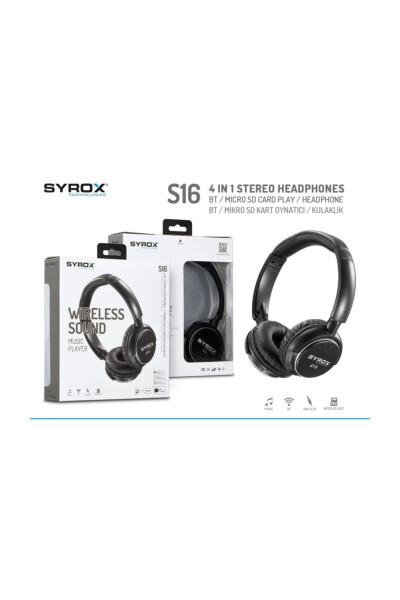 S16 Black Wireless Bluetooth Headphones with Memory Card Slot - 8