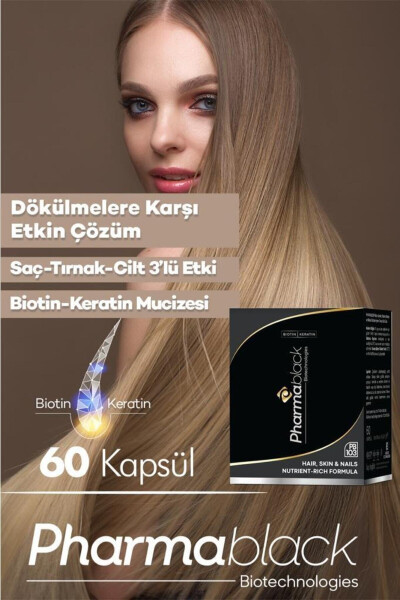 Saç Dökülmelerine Karşı Biotin & Keratin Vitamin Kompleksi 60 Kapsül - 23 Etken Madde / 2 Aylık Doz - 28