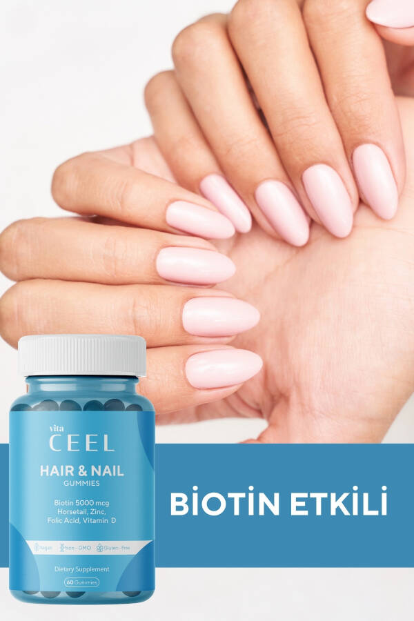 Saç Tırnak Vitamini Çiğnenebilir Vegan Gummy Biotin 5000, Vitamin D, Çinko, Folik Asit, At Kuyruğu - 5