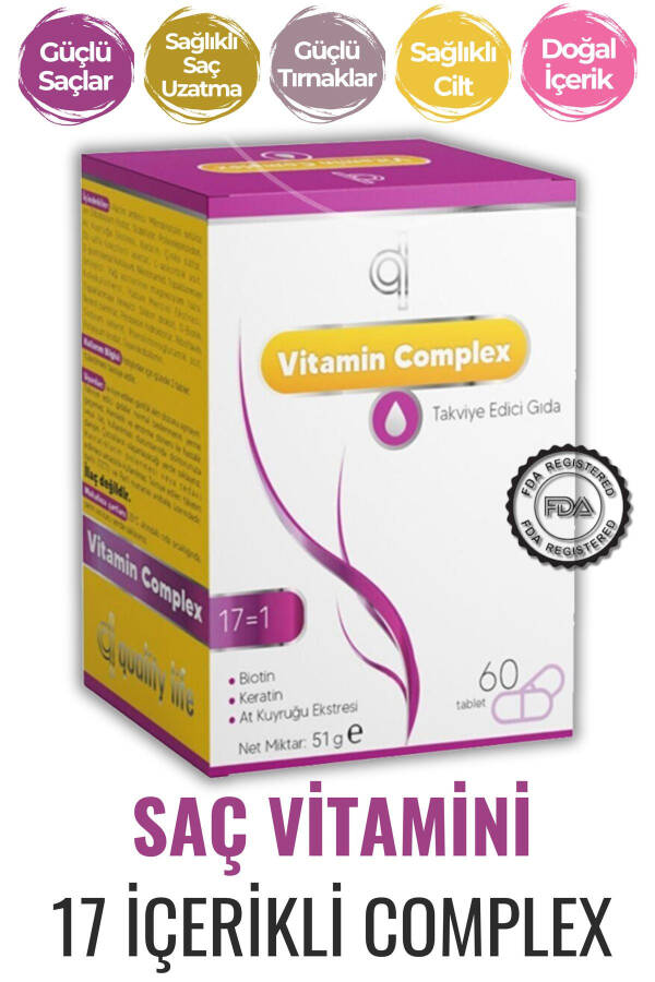 Saç ve Tırnak Vitamini - Hair Vitamin B Kompleksi - Biyotin Tablet Keratin Selenyum Çinko Saç Dökülmesi - 8