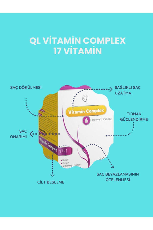 Saç ve Tırnak Vitamini - Hair Vitamin B Kompleksi - Biyotin Tablet Keratin Selenyum Çinko Saç Dökülmesi - 9