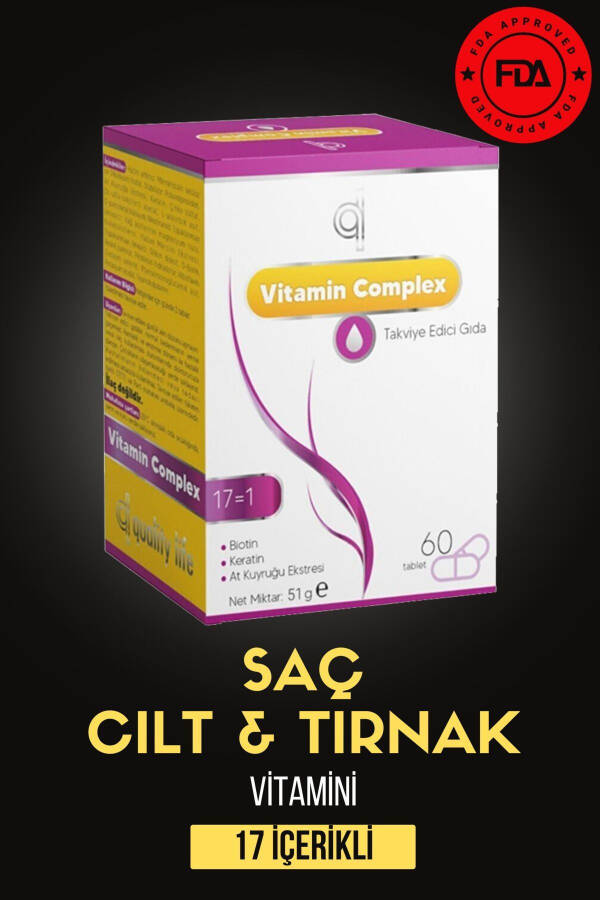 Saç ve Tırnak Vitamini - Hair Vitamin B Kompleksi - Biyotin Tablet Keratin Selenyum Çinko Saç Dökülmesi - 14