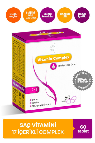 Saç ve Tırnak Vitamini - Hair Vitamin B Kompleksi - Biyotin Tablet Keratin Selenyum Çinko Saç Dökülmesi - 1