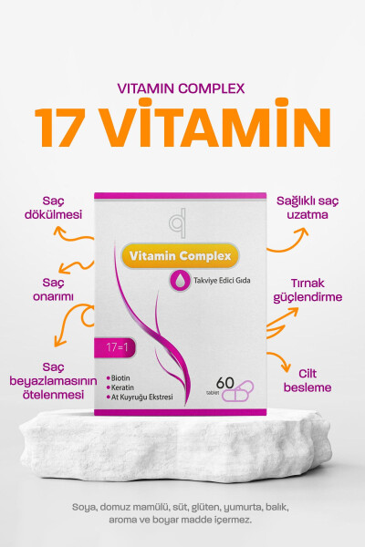 Saç ve Tırnak Vitamini - Hair Vitamin B Kompleksi - Biyotin Tablet Keratin Selenyum Çinko Saç Dökülmesi - 2