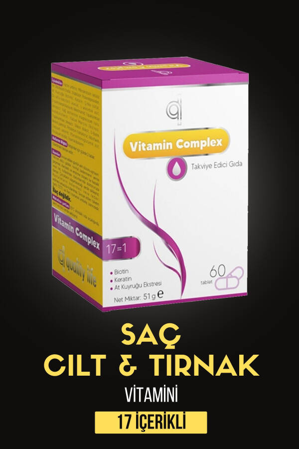 Saç ve Tırnak Vitamini - Hair Vitamin B Kompleksi - Biyotin Tablet Keratin Selenyum Çinko Saç Dökülmesi - 16