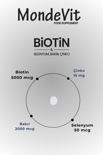 Saç Vitamini 60 Tablet Biyotin 5000 mcg - Çinko 15 mg - Bakır 2000 mcg - Selenyum 50 mcg - 4