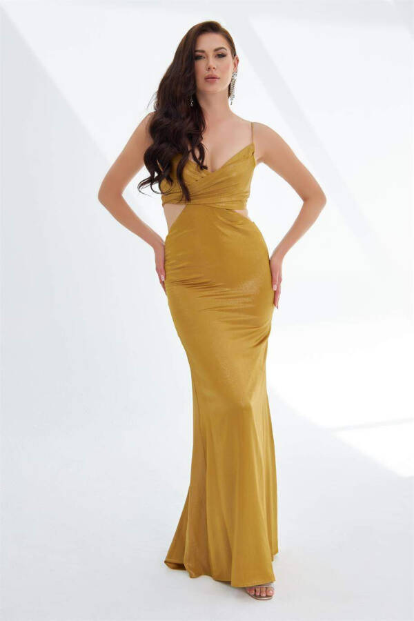 Safran Foil Strapless Backless Tie-up Long Evening Dress - 1