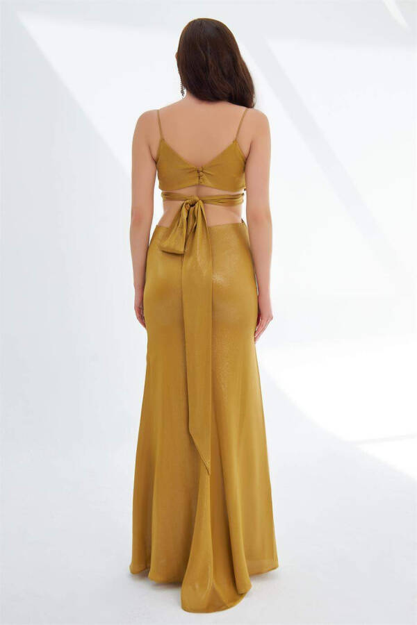 Safran Foil Strapless Backless Tie-up Long Evening Dress - 9