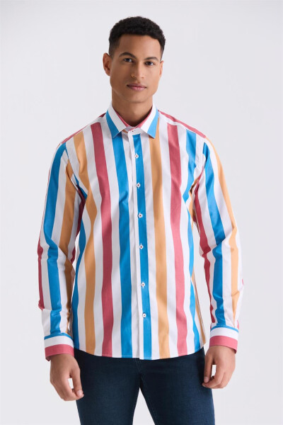 Saks Slim Fit Striped 100% Cotton Shirt - 5