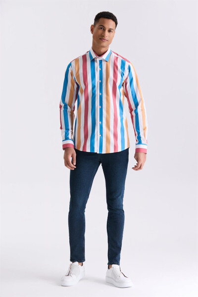 Saks Slim Fit Striped 100% Cotton Shirt - 6