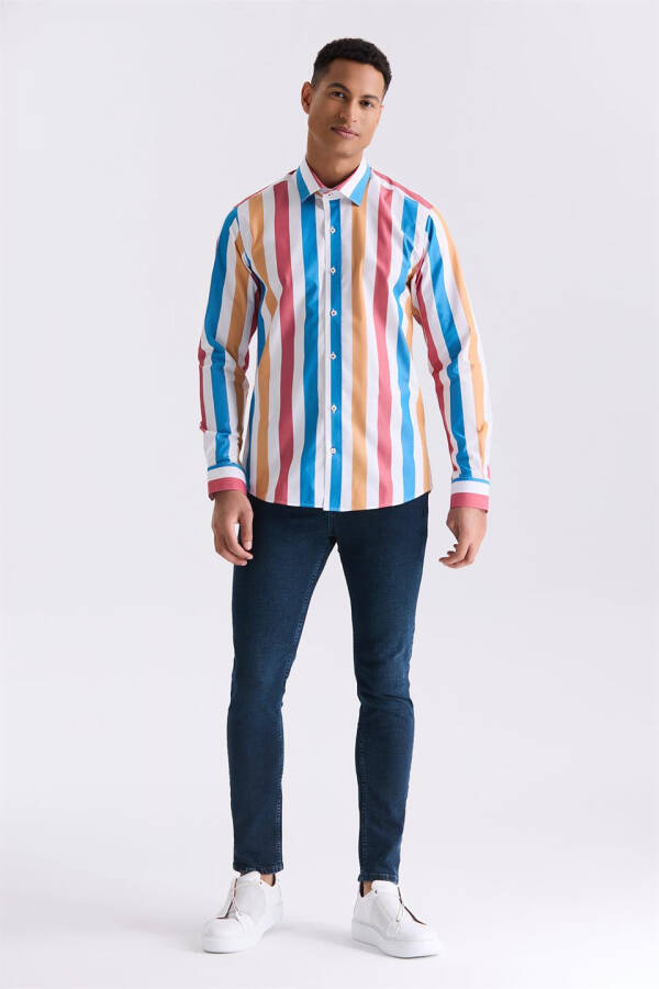 Saks Slim Fit Striped 100% Cotton Shirt - 6