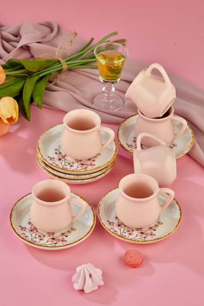 Sakura Blossom Pink 12 Piece Luxury Ceramic Coffee Cup Set, Turkish Coffee Cup - 2