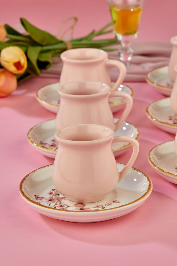 Sakura Blossom Pink 12 Piece Luxury Ceramic Coffee Cup Set, Turkish Coffee Cup - 5