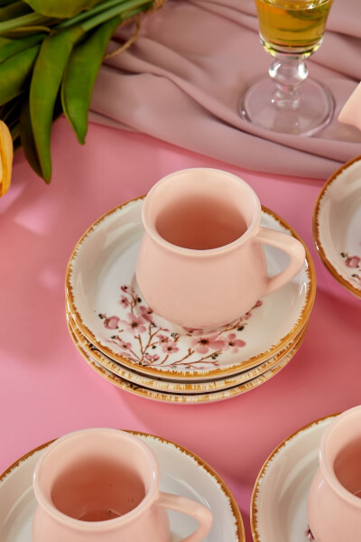 Sakura Blossom Pink 12 Piece Luxury Ceramic Coffee Cup Set, Turkish Coffee Cup - 6