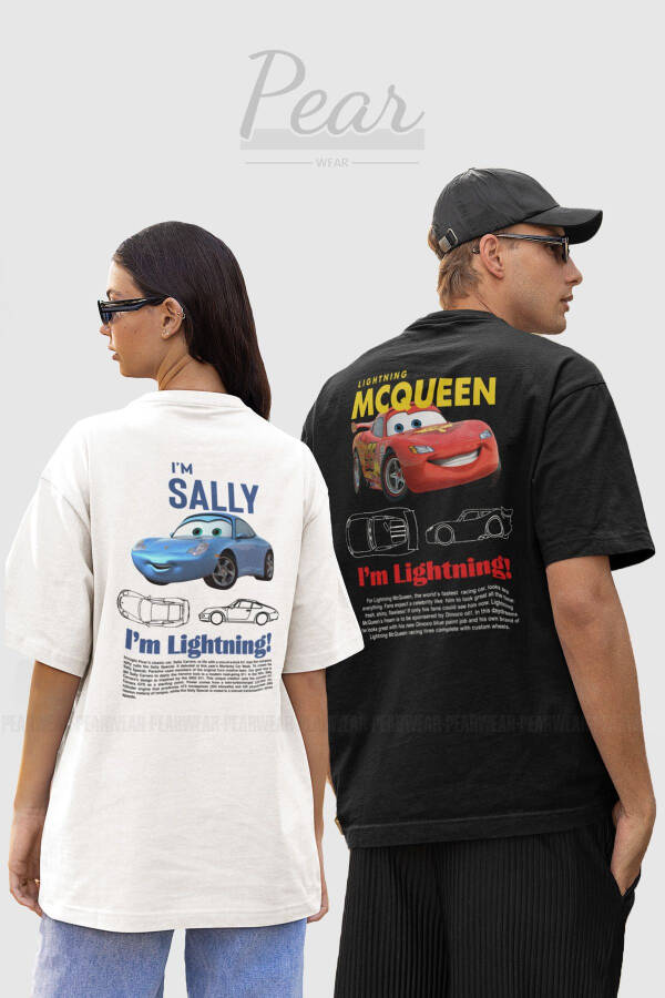 Sally & Mcqueen Cars Printed 2-Pack T-Shirt Couple Unisex Oversize T-shirt - 1