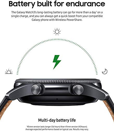 Samsung Galaxy Watch 3 (45 mm, GPS, Bluetooth) ilg'orlangan sog'liqni saqlash monitoringi, fitnessni kuzatish va uzoq muddatli batareyasi bo'lgan aqlli soat - Mistik qora (yangilangan) - 3