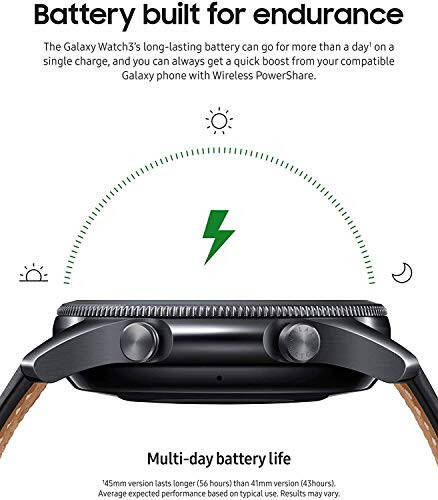 Samsung Galaxy Watch 3 (45 mm, GPS, Bluetooth) ilg'orlangan sog'liqni saqlash monitoringi, fitnessni kuzatish va uzoq muddatli batareyasi bo'lgan aqlli soat - Mistik qora (yangilangan) - 3