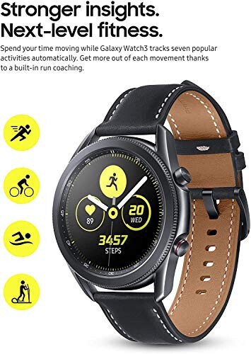 Samsung Galaxy Watch 3 (45 mm, GPS, Bluetooth) ilg'orlangan sog'liqni saqlash monitoringi, fitnessni kuzatish va uzoq muddatli batareyasi bo'lgan aqlli soat - Mistik qora (yangilangan) - 4