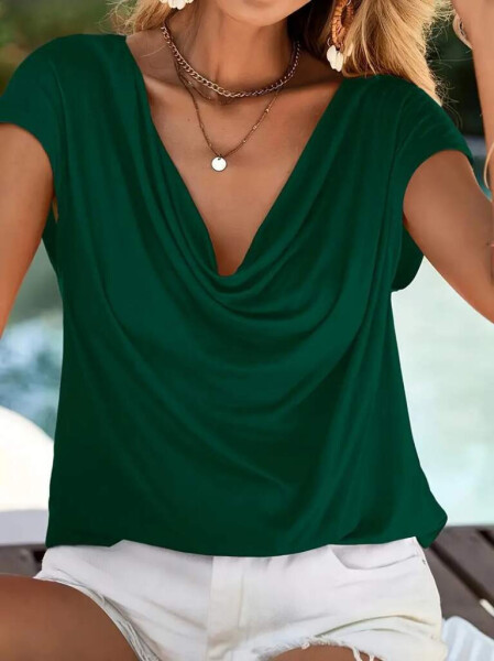 Sandy blouse with a decolletage neckline and short sleeves. - 1