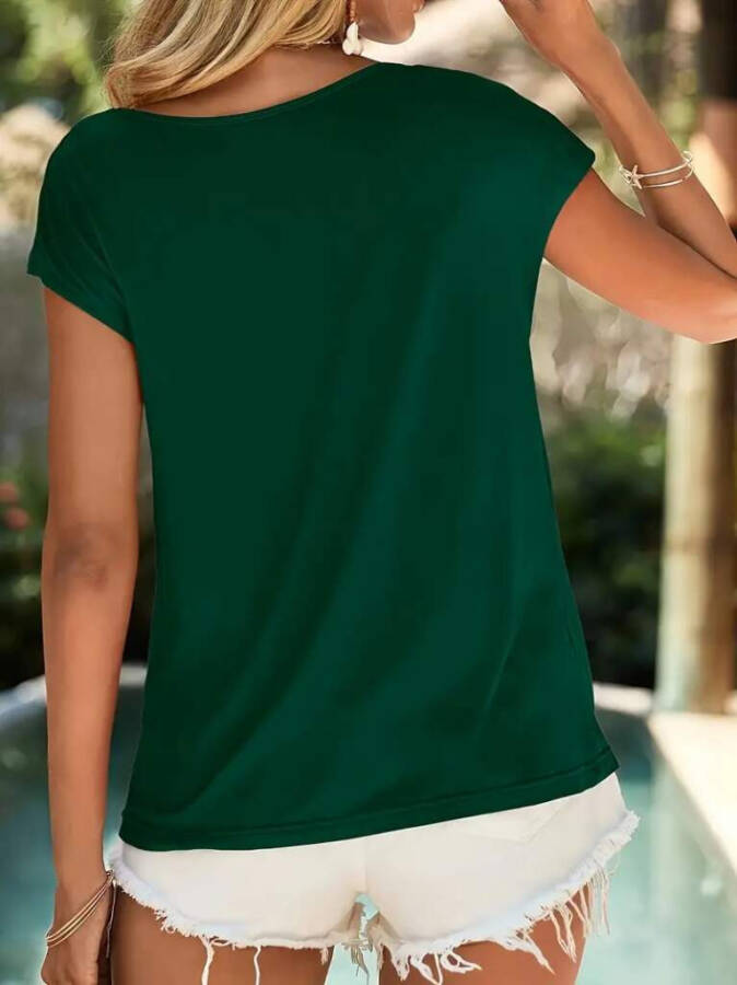 Sandy blouse with a decolletage neckline and short sleeves. - 4