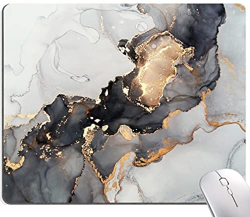 SANWUMIAN Marble Mouse Pad, Black White Gold Marble Mouse Pad, Square Computer Mouse Mat Waterproof MousePad Non-Slip Rubber Base Mouse Pads for Office Laptop - 1