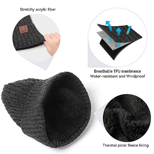 Шапка с помпоном OZERO Knit Beanie для мужчин и женщин на зиму. Теплая, плотная и мягкая, как флис. - 4