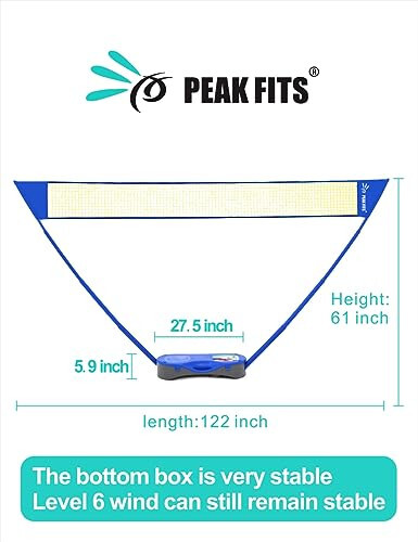 Saqlash poydevori bilan Peak Fits ko'chma badminton to'ri to'plami, 10x5 fut to'r, 4 ta badminton raketkasi, 4 ta volanchik va 8 ta tutqich lentasi bilan badminton to'plami, oilaviy o'yin, bolalar, plyaj hovlisi kombinatsiyalangan to'plami - 6