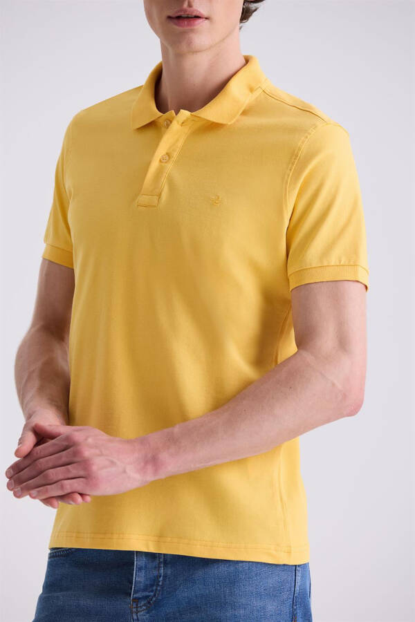 Sarı Slim Fit Polo Yaka T-Shirt - 3