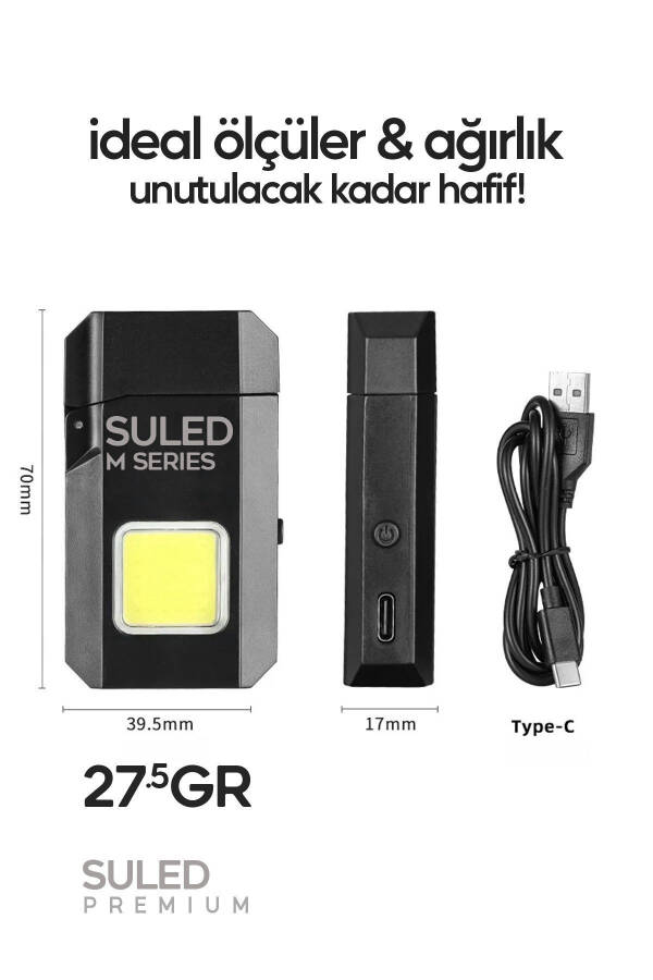 Şarjlı Çakmak USB Şarjlı LED Fener M Serisi Kamp Çakmağı COB Led CE Rüzgardan Etkilenmez - 4